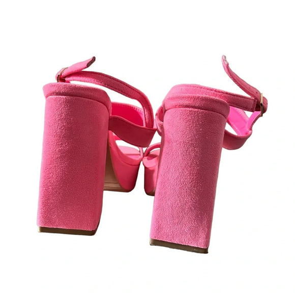 syztsho Women's Platform Heels Ankle Strap Sandals Peep Toe Suede - Picture 3 of 5